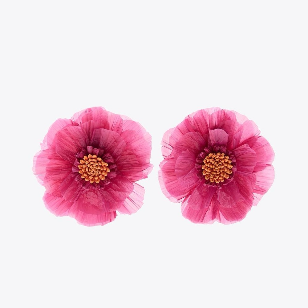NWT. Zara Pink Raffa Flower-Shaped Earrings.